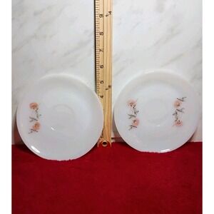 Fire-King Primrose Milk Glass Saucers Vintage Pink Floral Set of 2 Made in USA